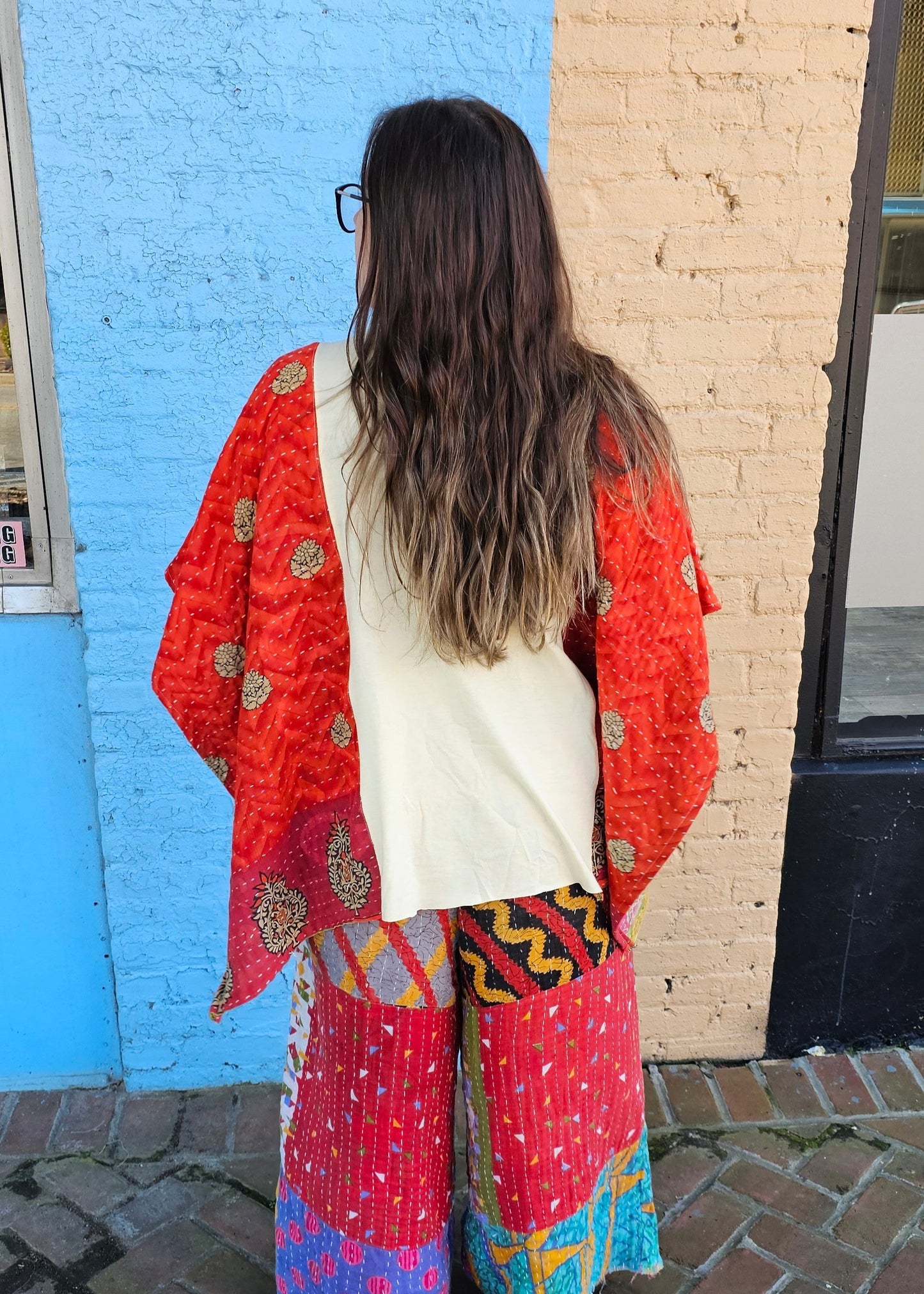 Sun Shine All the Time Kantha Poncho