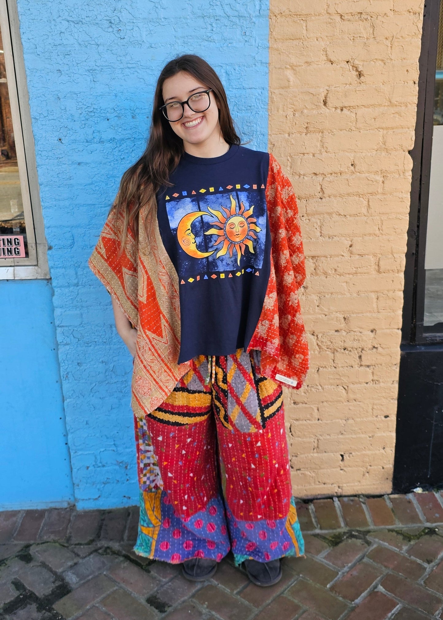 Sun and Moon Kantha Poncho