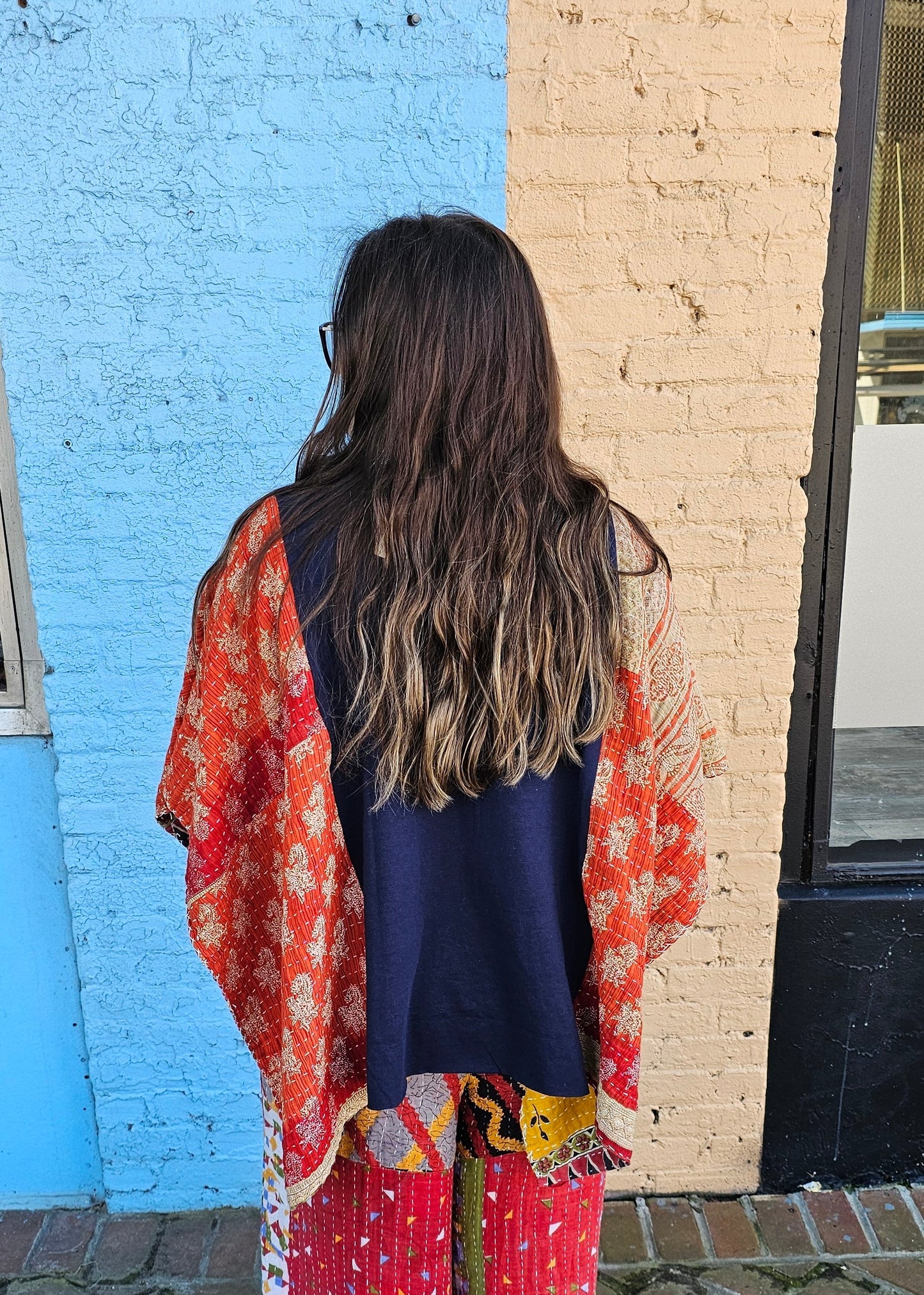 Sun and Moon Kantha Poncho