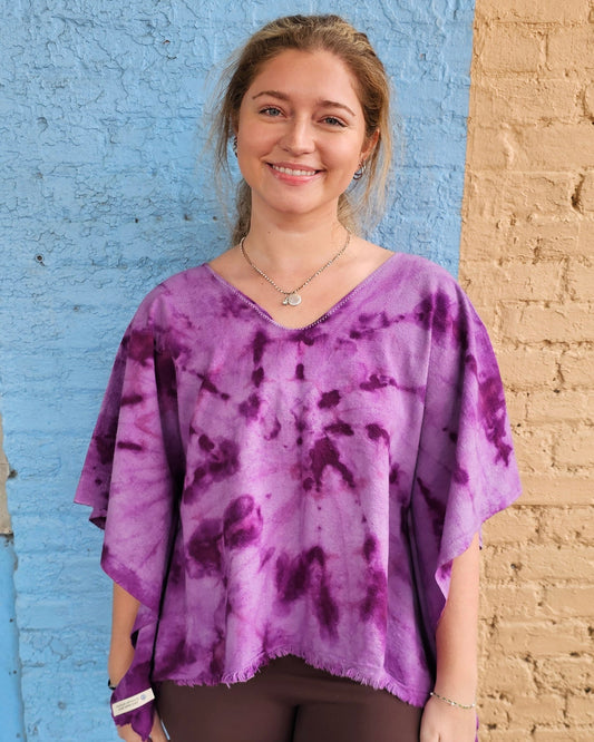 Tie Dyed Drape Top in Eggplant