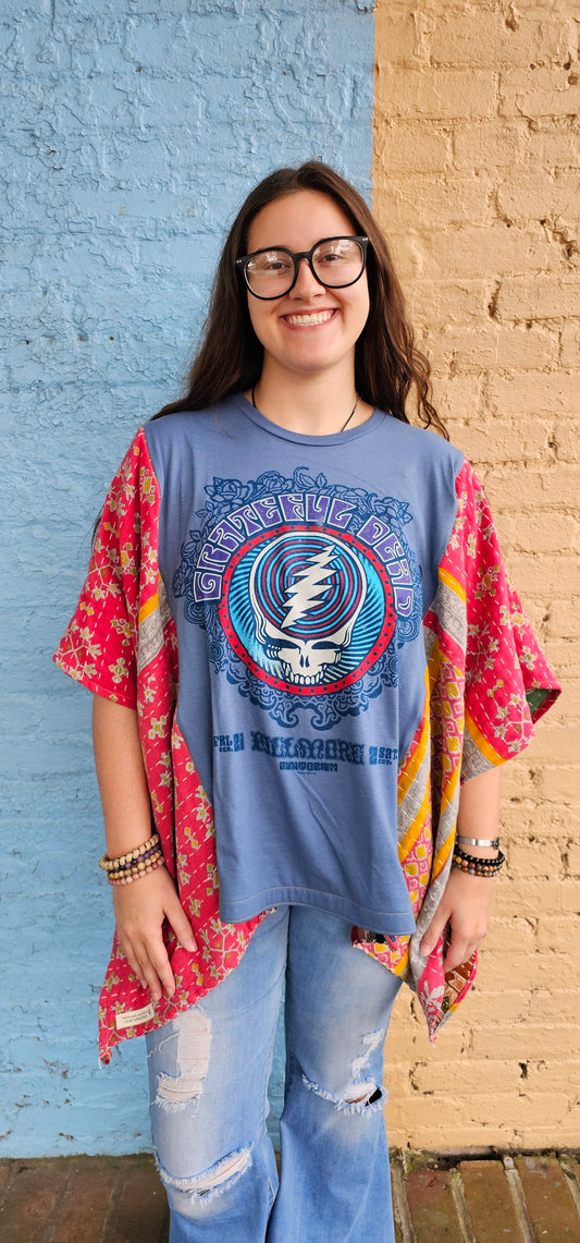 Grateful Dead Steal Your Face Kantha Poncho 1242