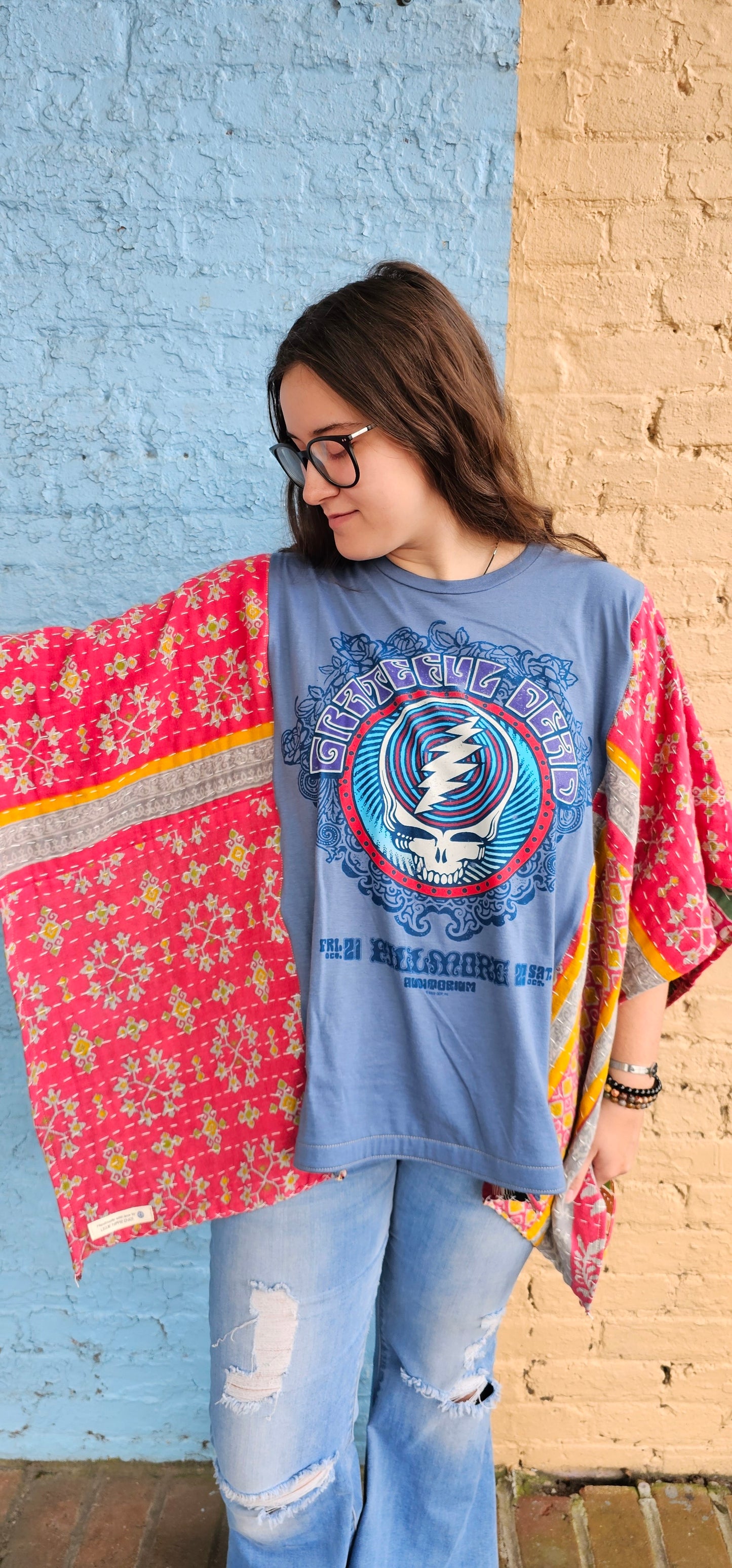 Grateful Dead Steal Your Face Kantha Poncho 1242
