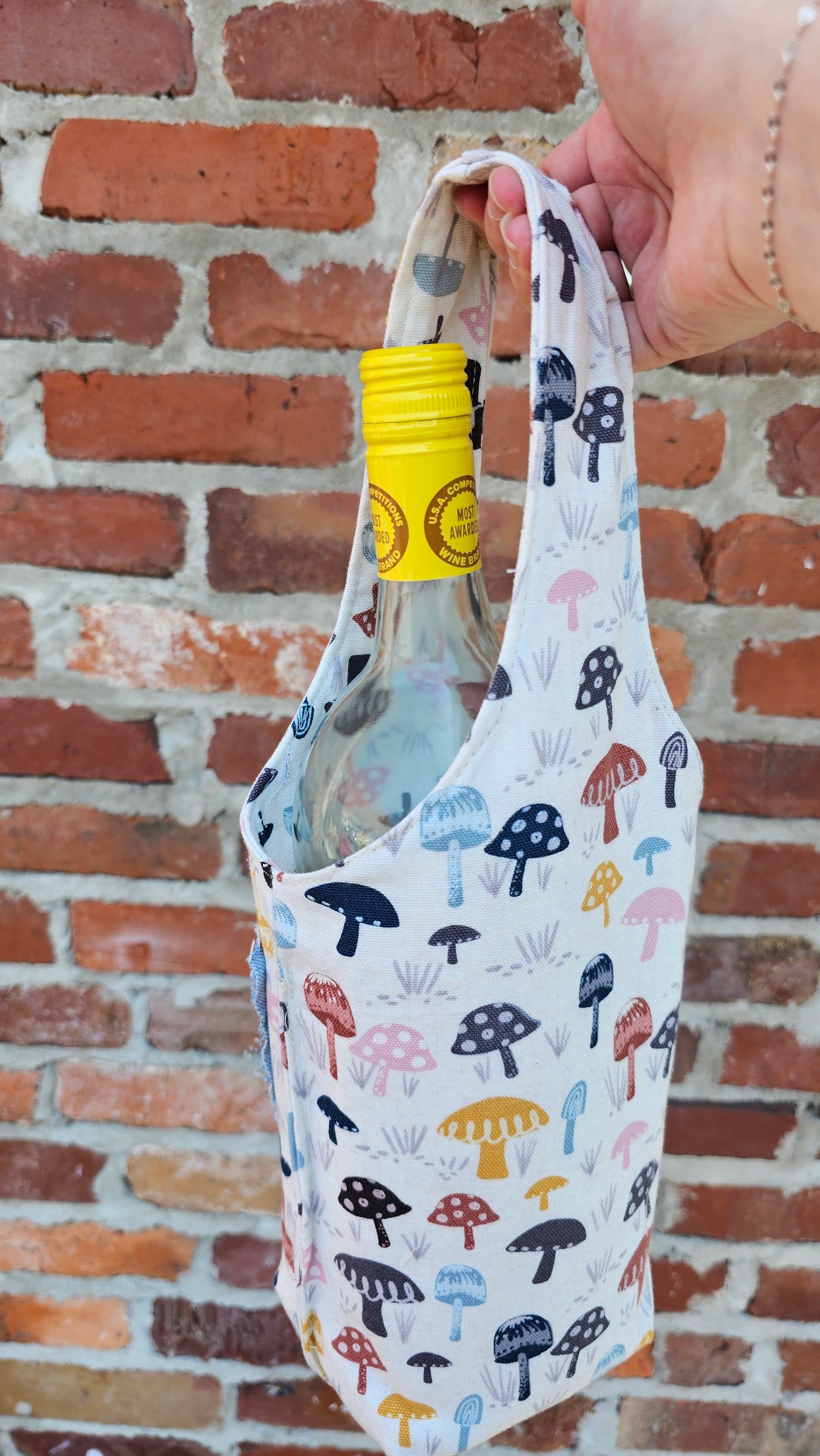 Wine Tote Handmade Bottle Carrier WITH POCKET