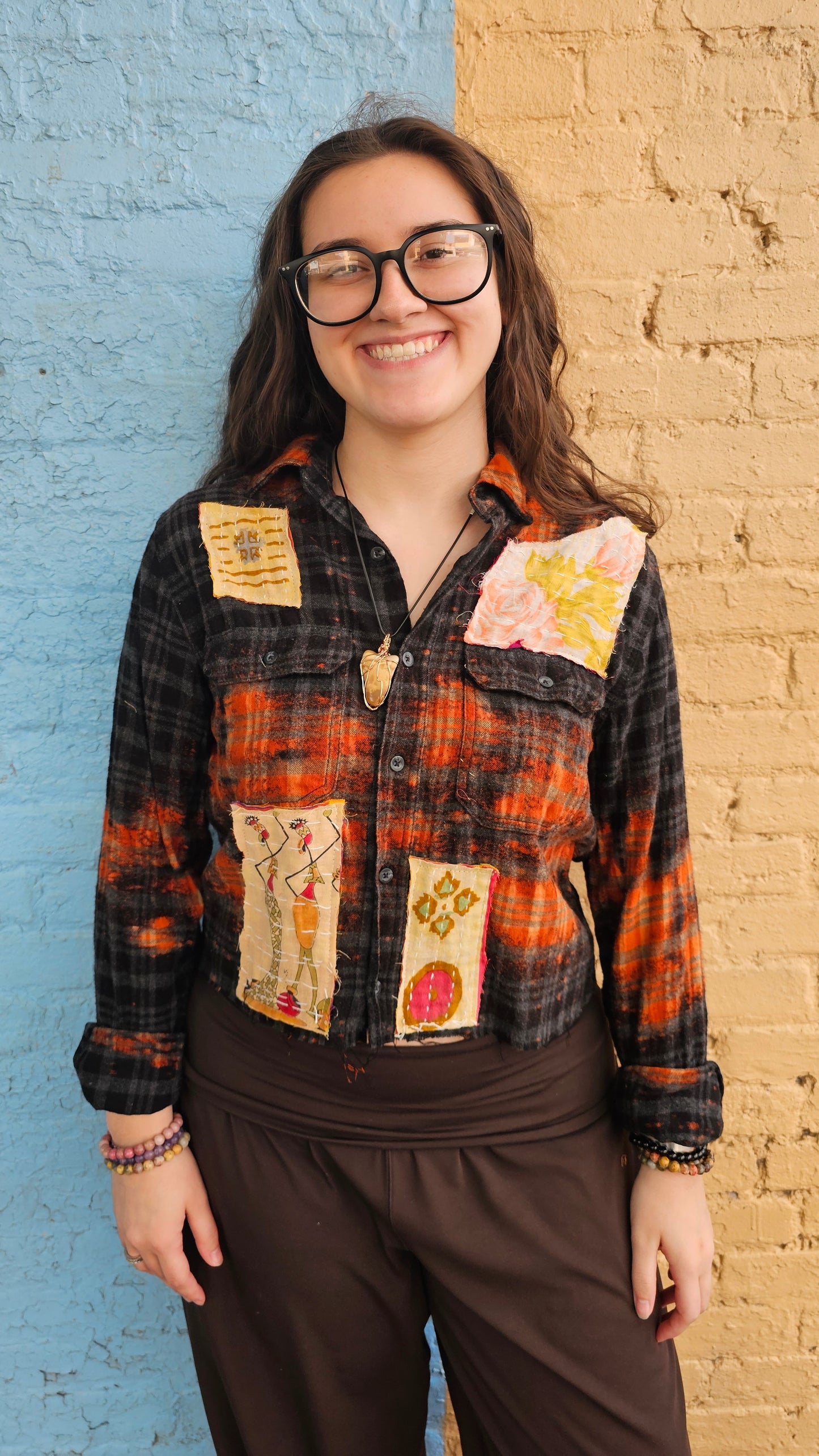 Cropped Flannel Shirt | Upcycled Distressed Flannel Size SMALL#1355