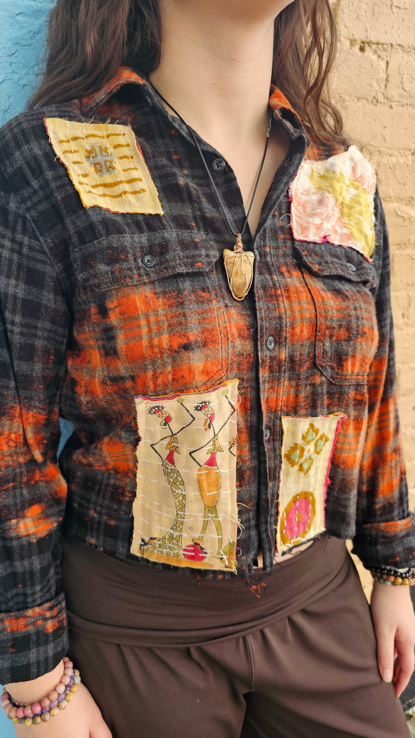 Cropped Flannel Shirt | Upcycled Distressed Flannel Size SMALL#1355