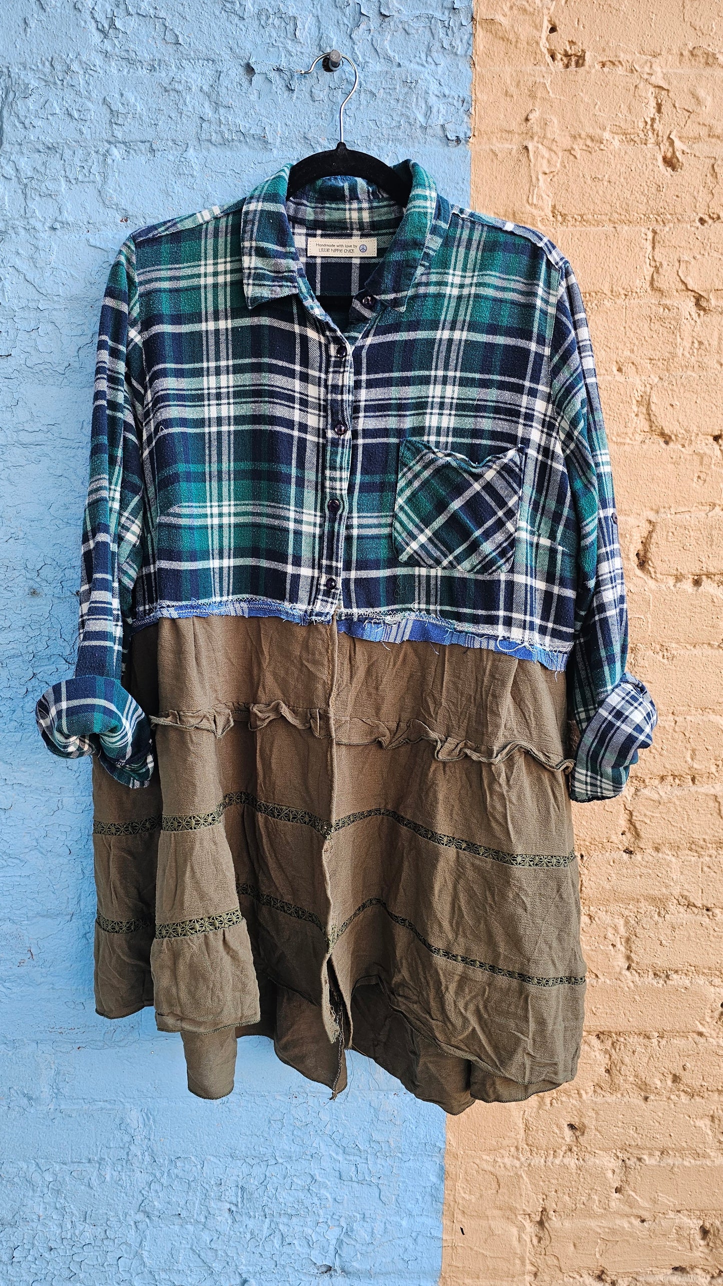 Reworked Flannel – Peace Sign Patchwork, Repurposed & One-of-a-Kind #1462