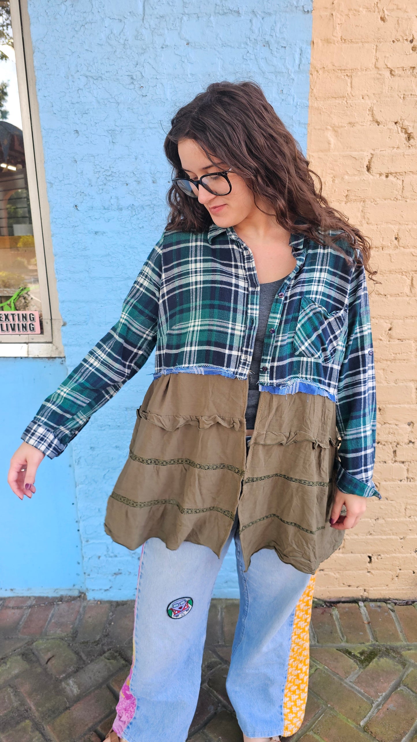 Reworked Flannel – Peace Sign Patchwork, Repurposed & One-of-a-Kind #1462