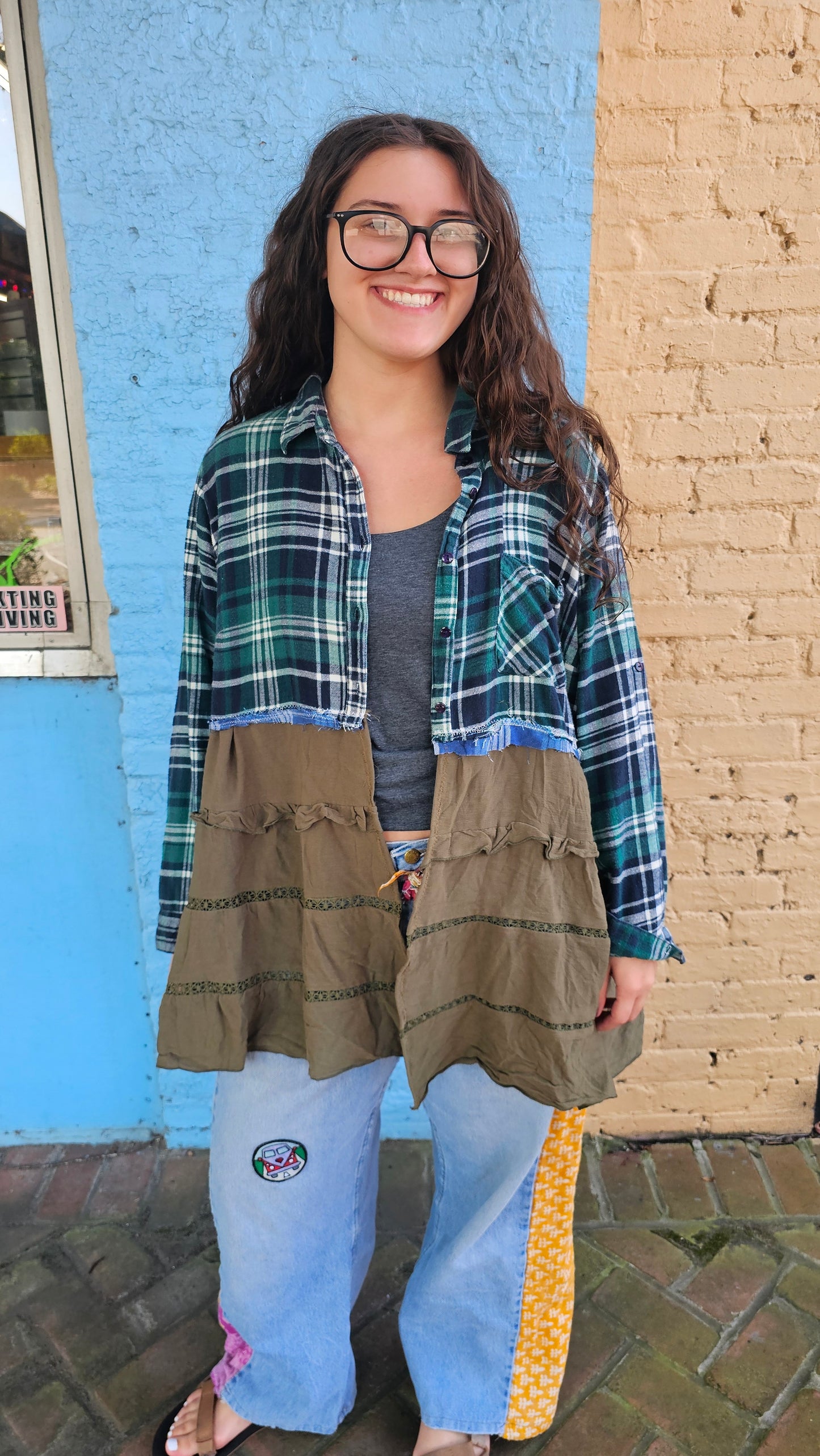 Reworked Flannel – Peace Sign Patchwork, Repurposed & One-of-a-Kind #1462