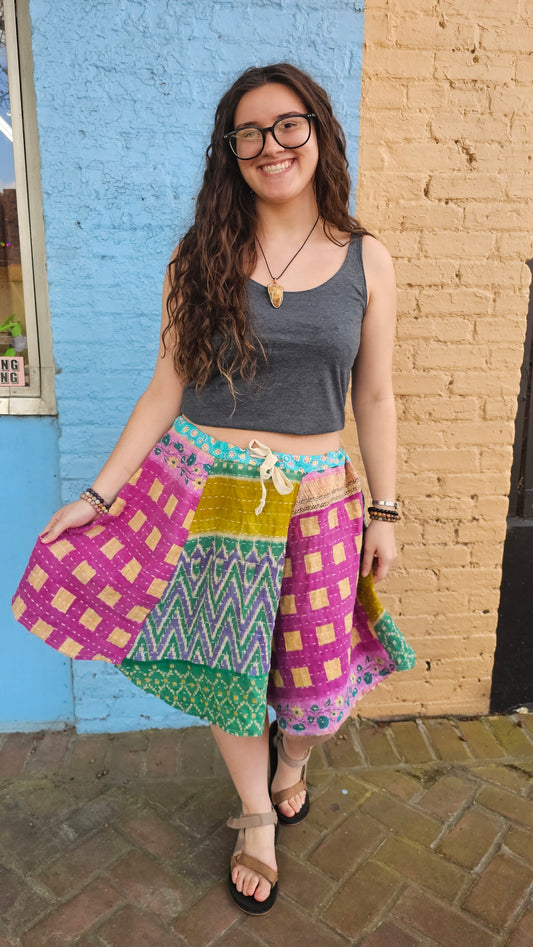 Kantha Patchwork Skirt #1346 size L/XL