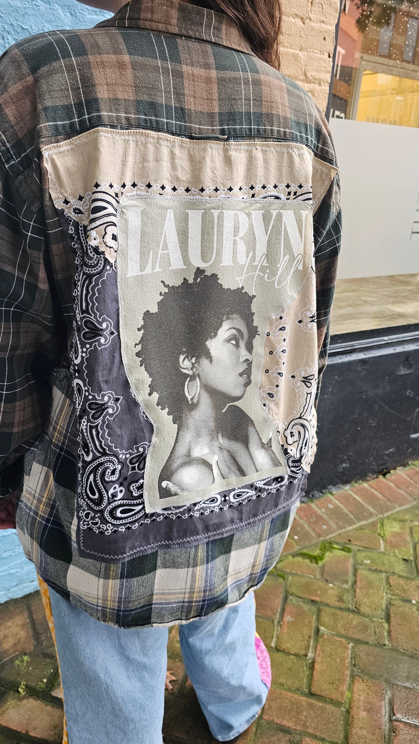 Lauryn Hill Split Flannel (XL) – One-of-a-Kind Upcycled Patchwork #1467