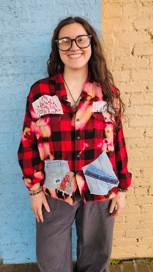 Cropped Flannel Shirt | Upcycled Distressed Flannel Size 2XL #1364