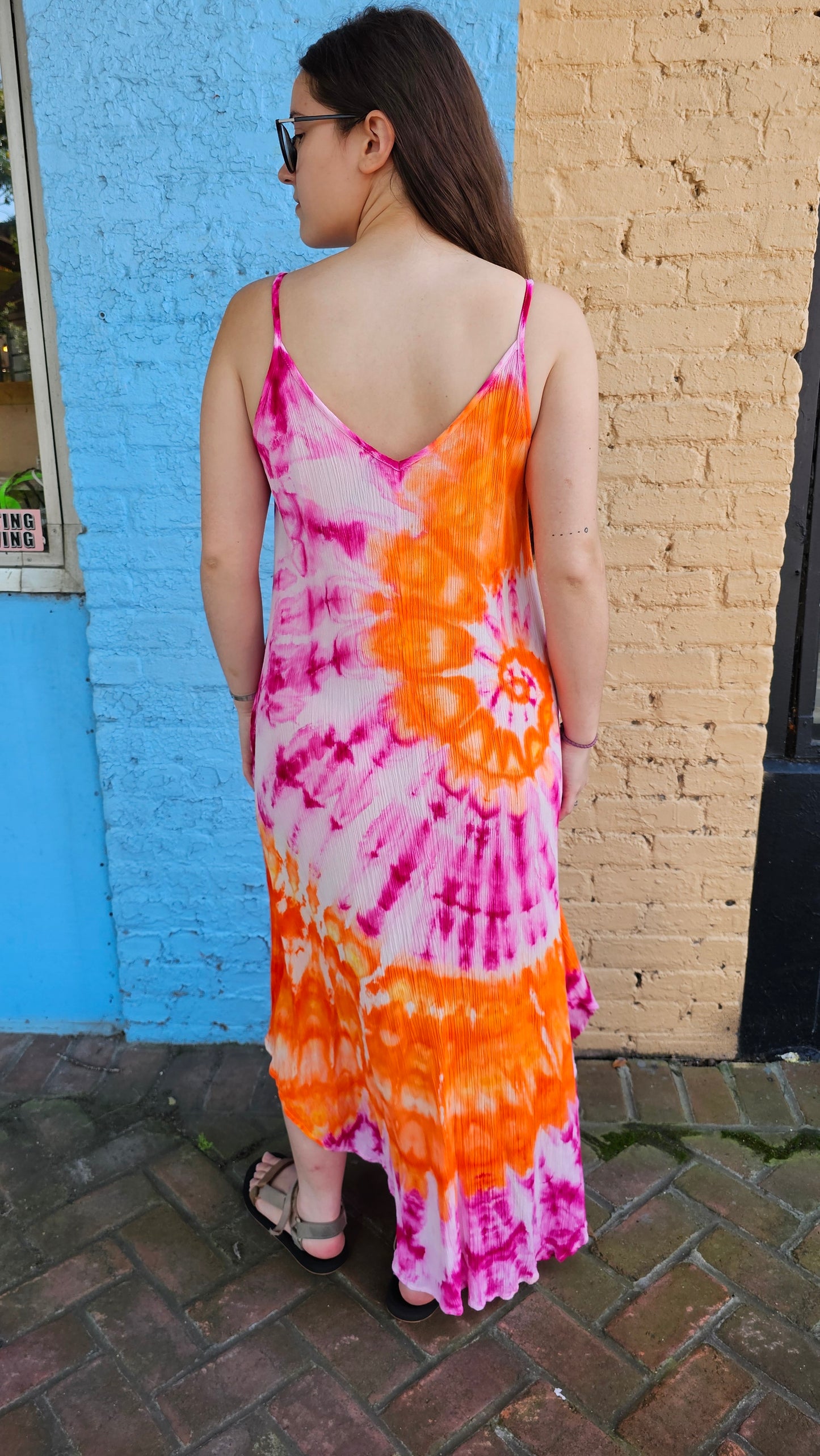 Sunset Spiral Tie-Dye Maxi Dress with Pockets | Little Hippie Chick XL #1436