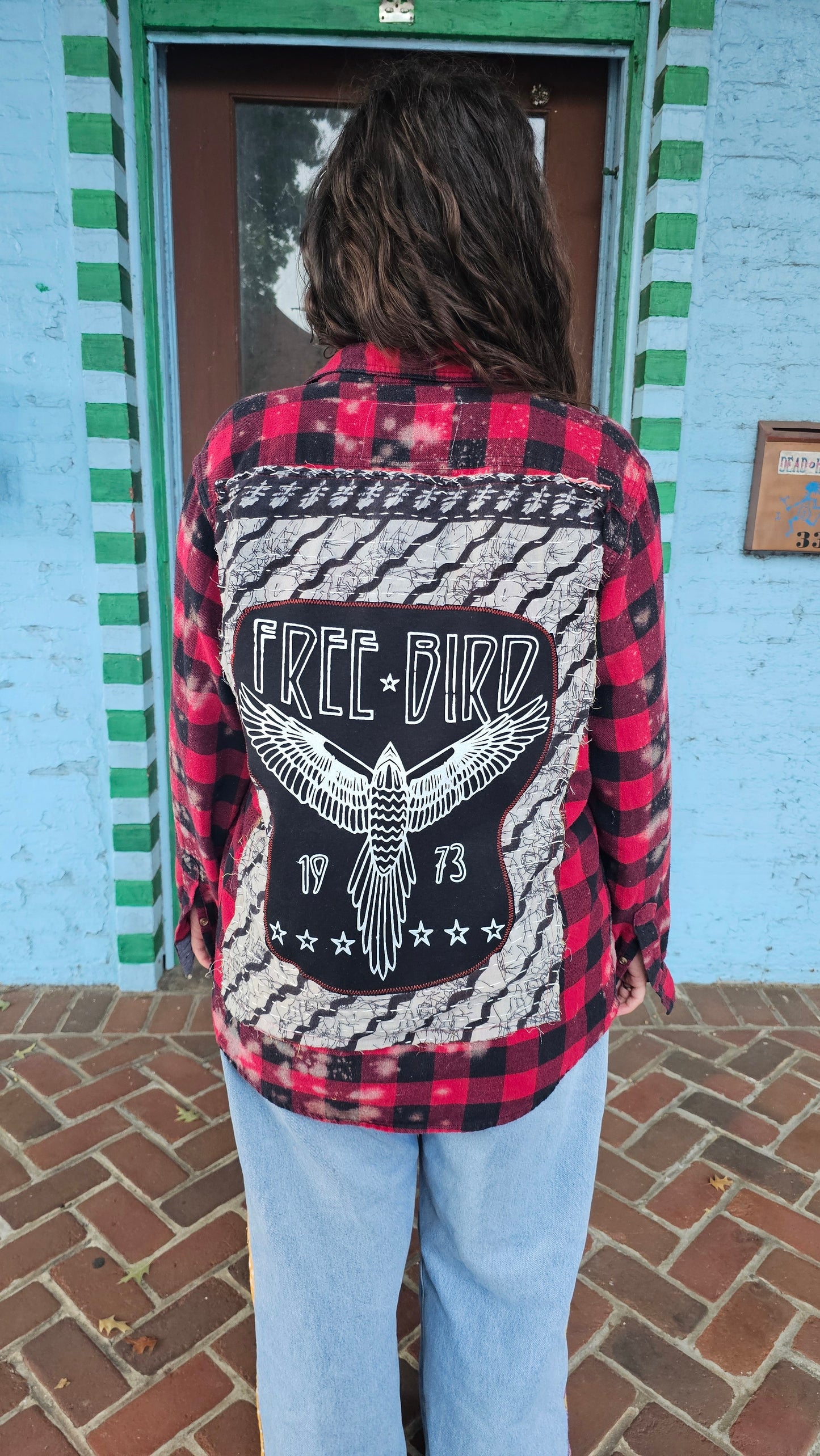Freebird Upcycled Bleached Flannel size Large #1465