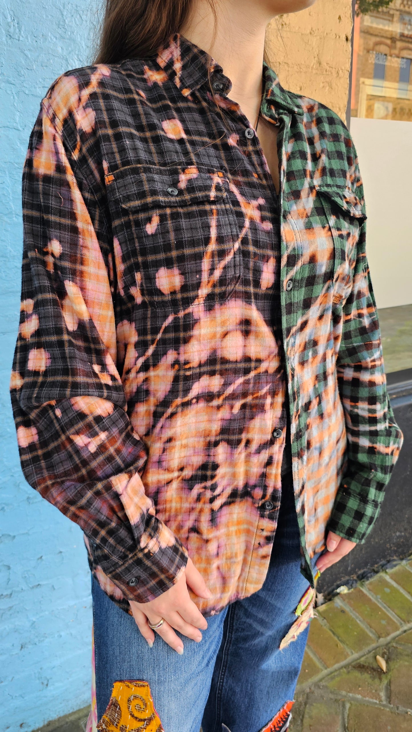 Static Divide Split Flannel (Large)– One-of-a-Kind Bleached Patchwork #1412