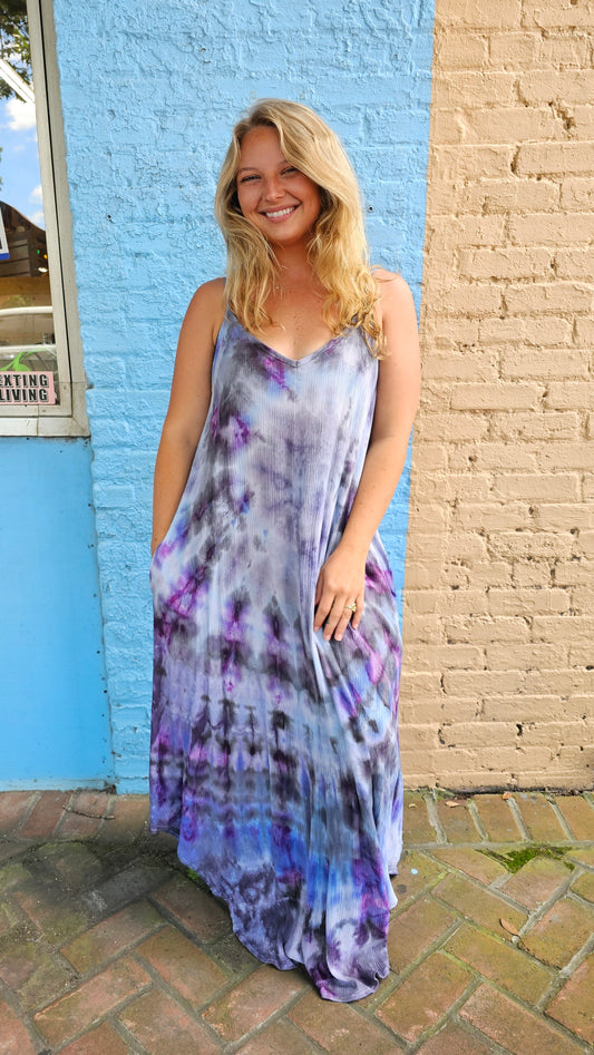 Midnight Galaxy Tie-Dye Maxi Dress with Pockets | Little Hippie Chick XL #1441