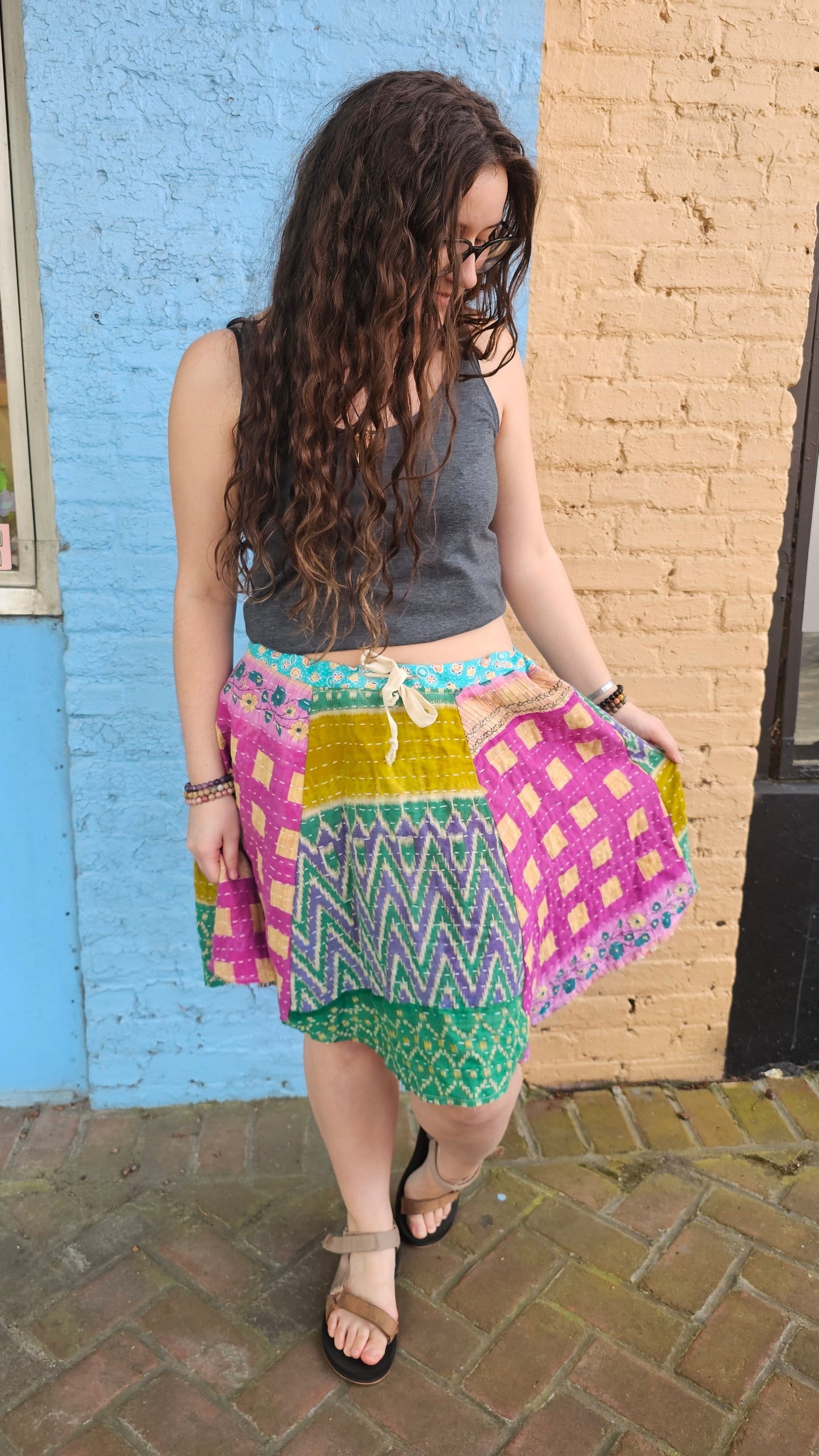 Kantha Patchwork Skirt #1346 size L/XL