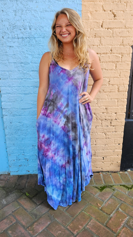 Midnight Galaxy Tie-Dye Maxi Dress with Pockets | Little Hippie Chick LARGE #1440