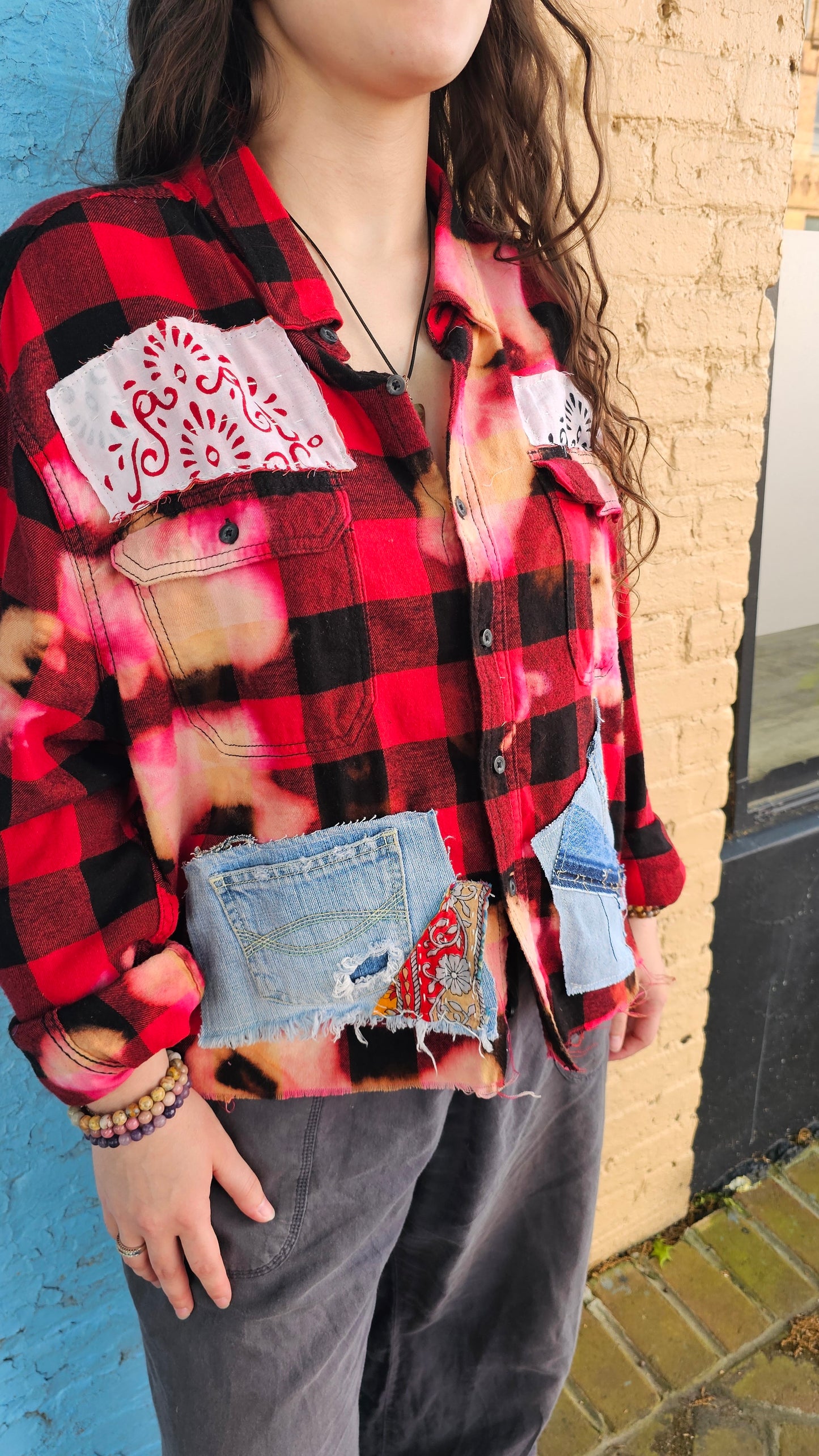 Cropped Flannel Shirt | Upcycled Distressed Flannel Size 2XL #1364