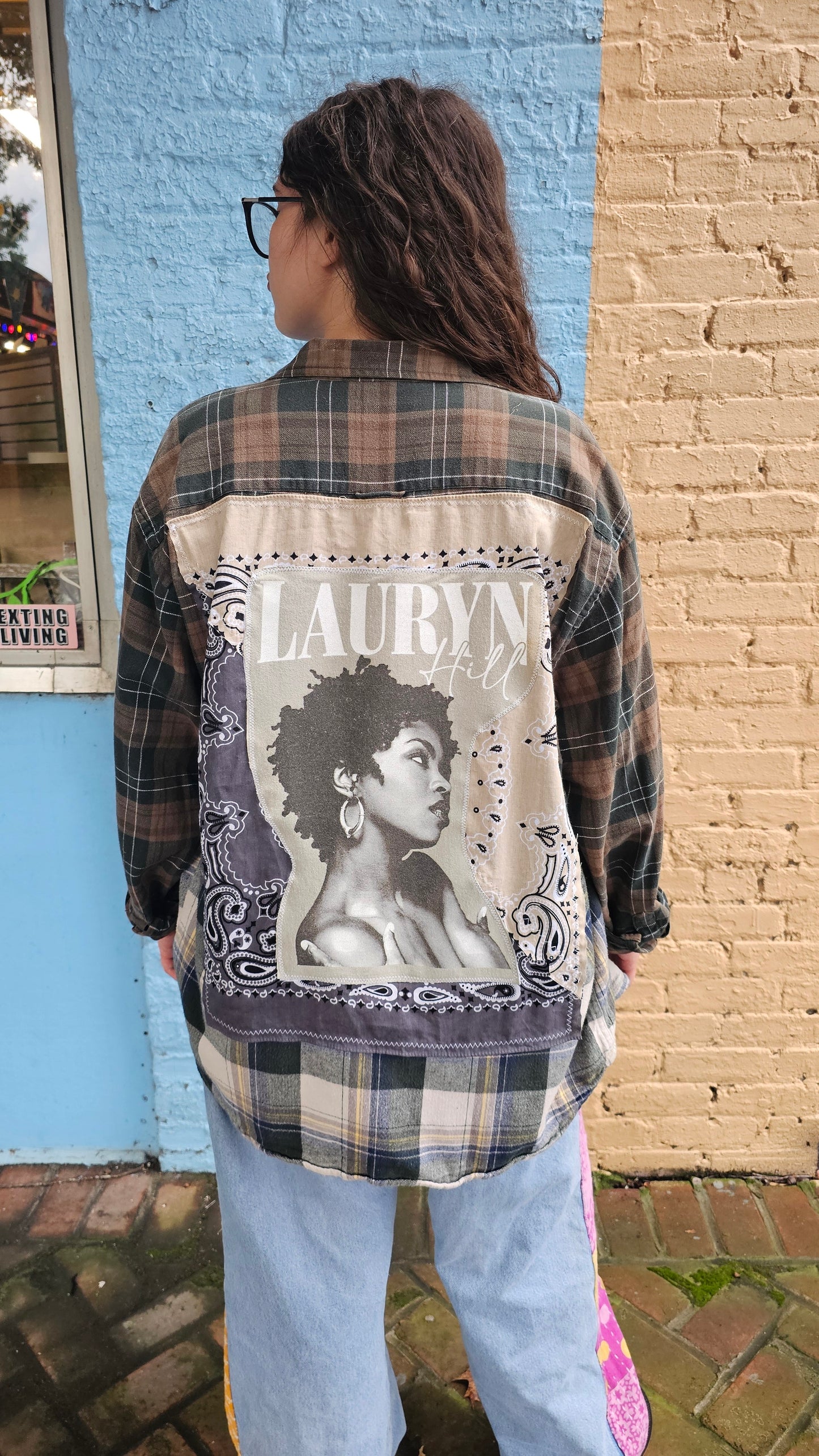 Lauryn Hill Split Flannel (XL) – One-of-a-Kind Upcycled Patchwork #1467