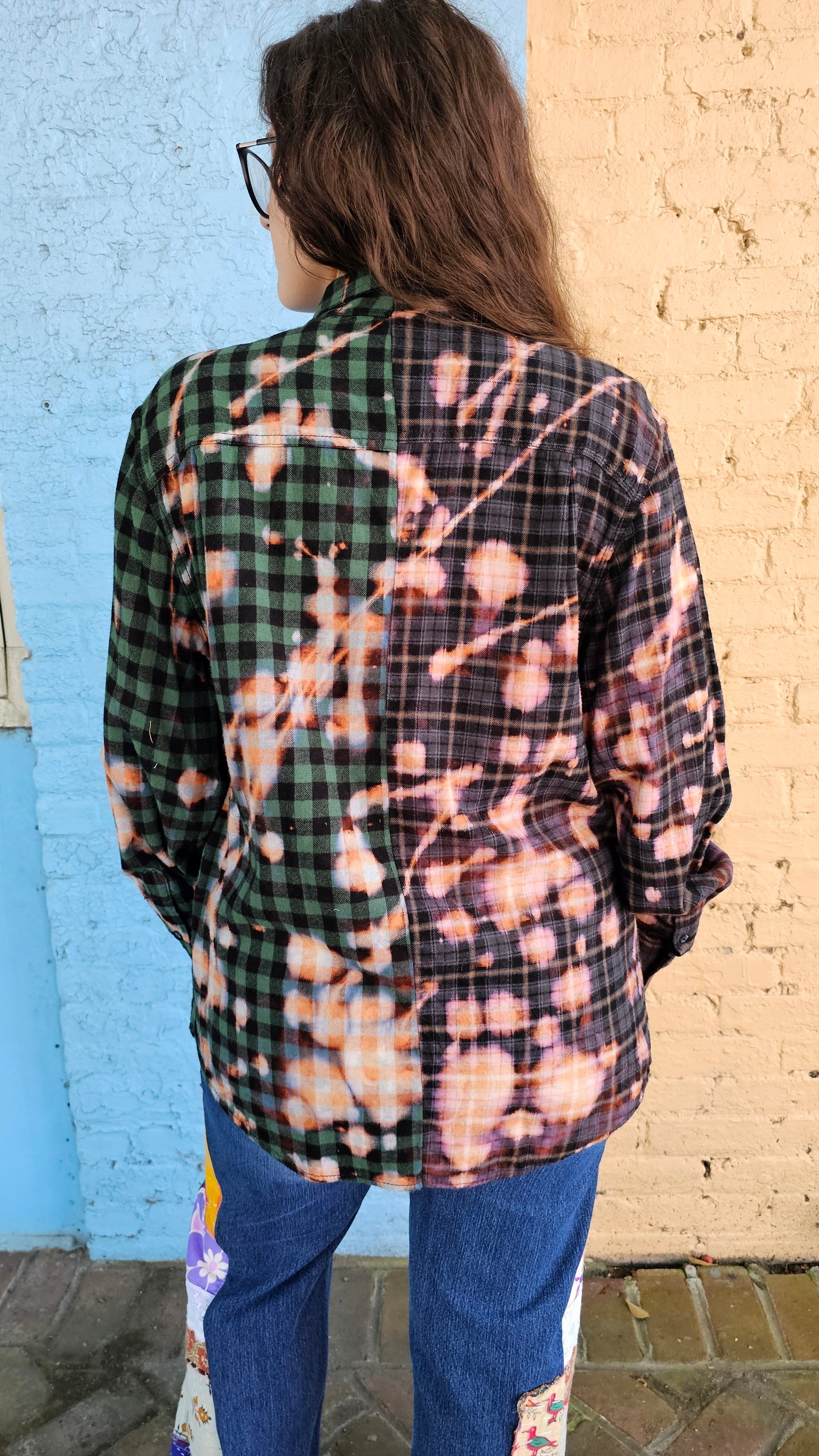 Static Divide Split Flannel (Large)– One-of-a-Kind Bleached Patchwork #1412