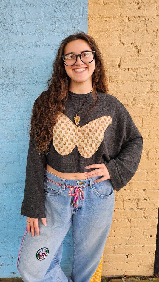 Cropped Sweater size Large Upcycled #1397