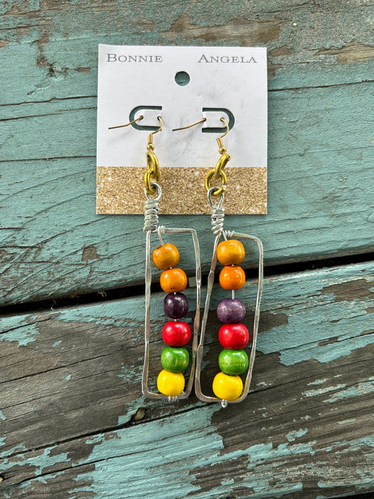 Beaded Rectangular Hoop Earrings