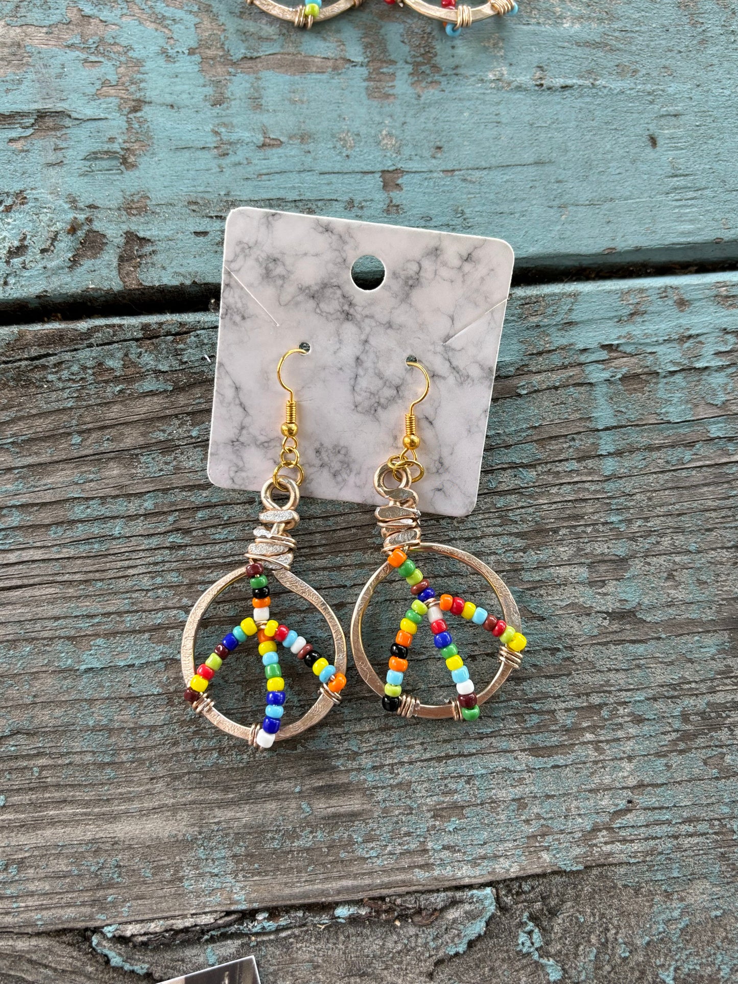 Small Seed Bead Peace Sign Earrings