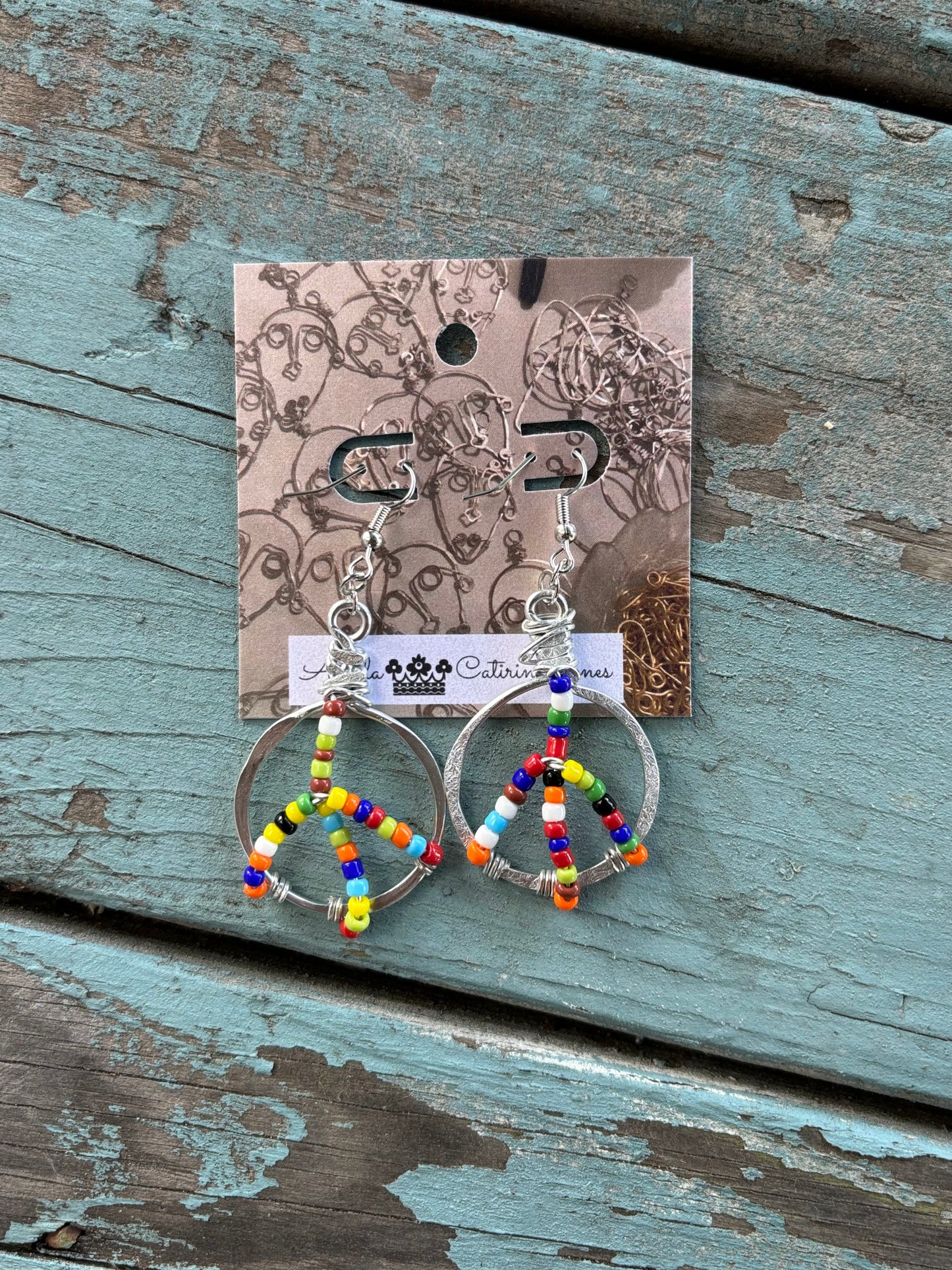 Small Seed Bead Peace Sign Earrings