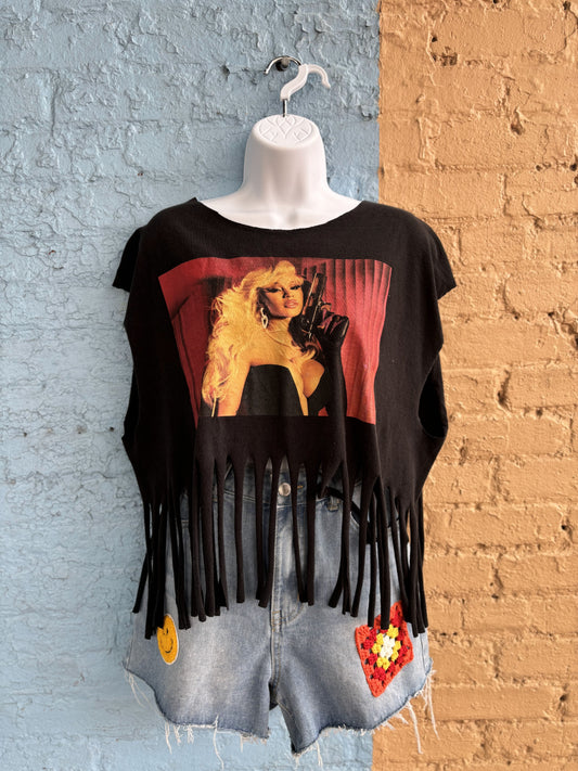 Cardi B Upcycled Fringe Shirt