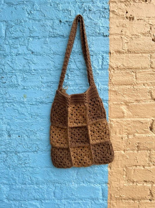 Brown Granny Square Crochet Bag
