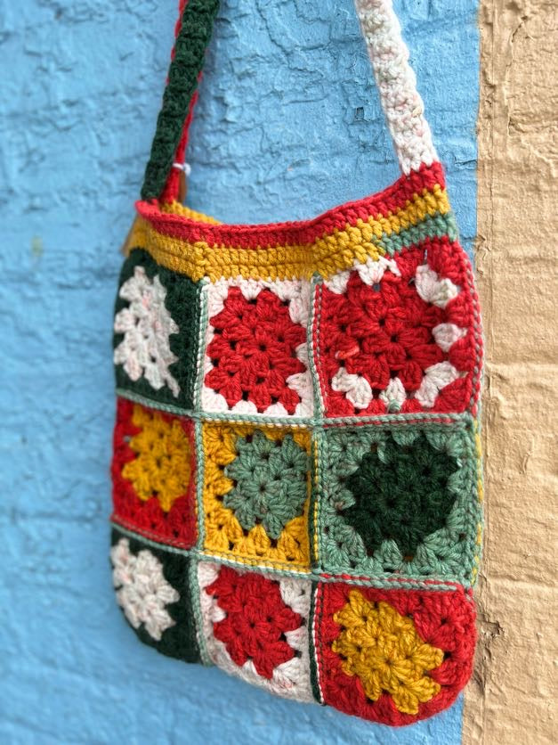 Multi Color Granny Square Crochet Bag