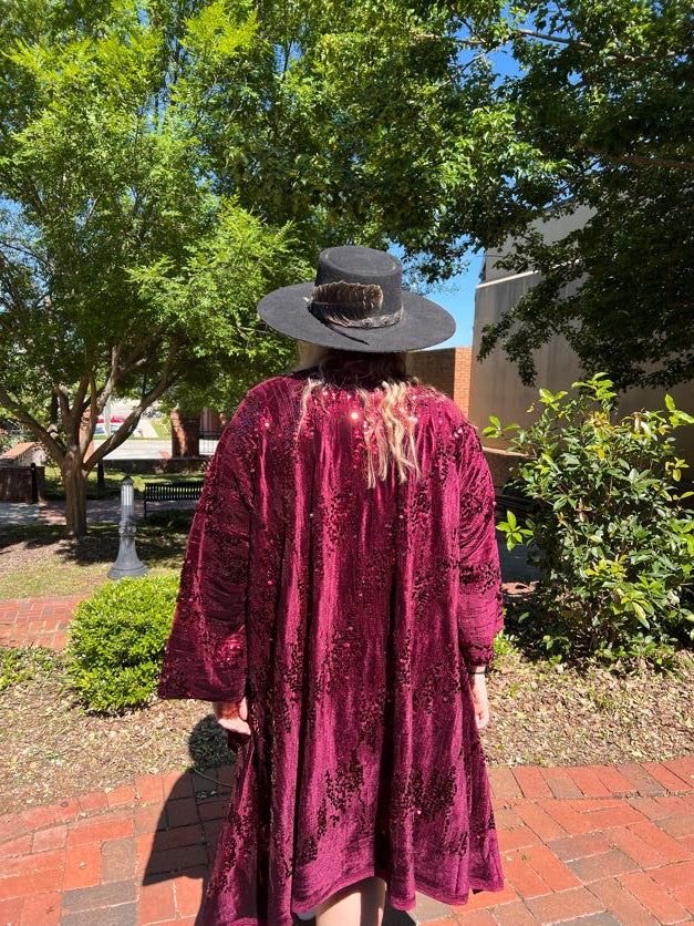 Wine Sequin Robe