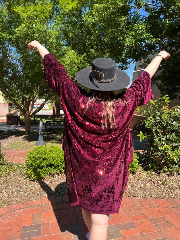 Wine Sequin Robe