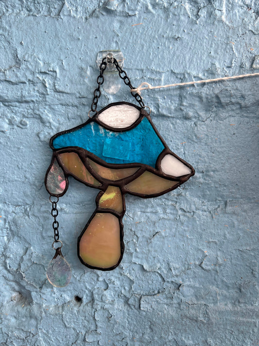 Mushroom Stained Glass with a Crystal