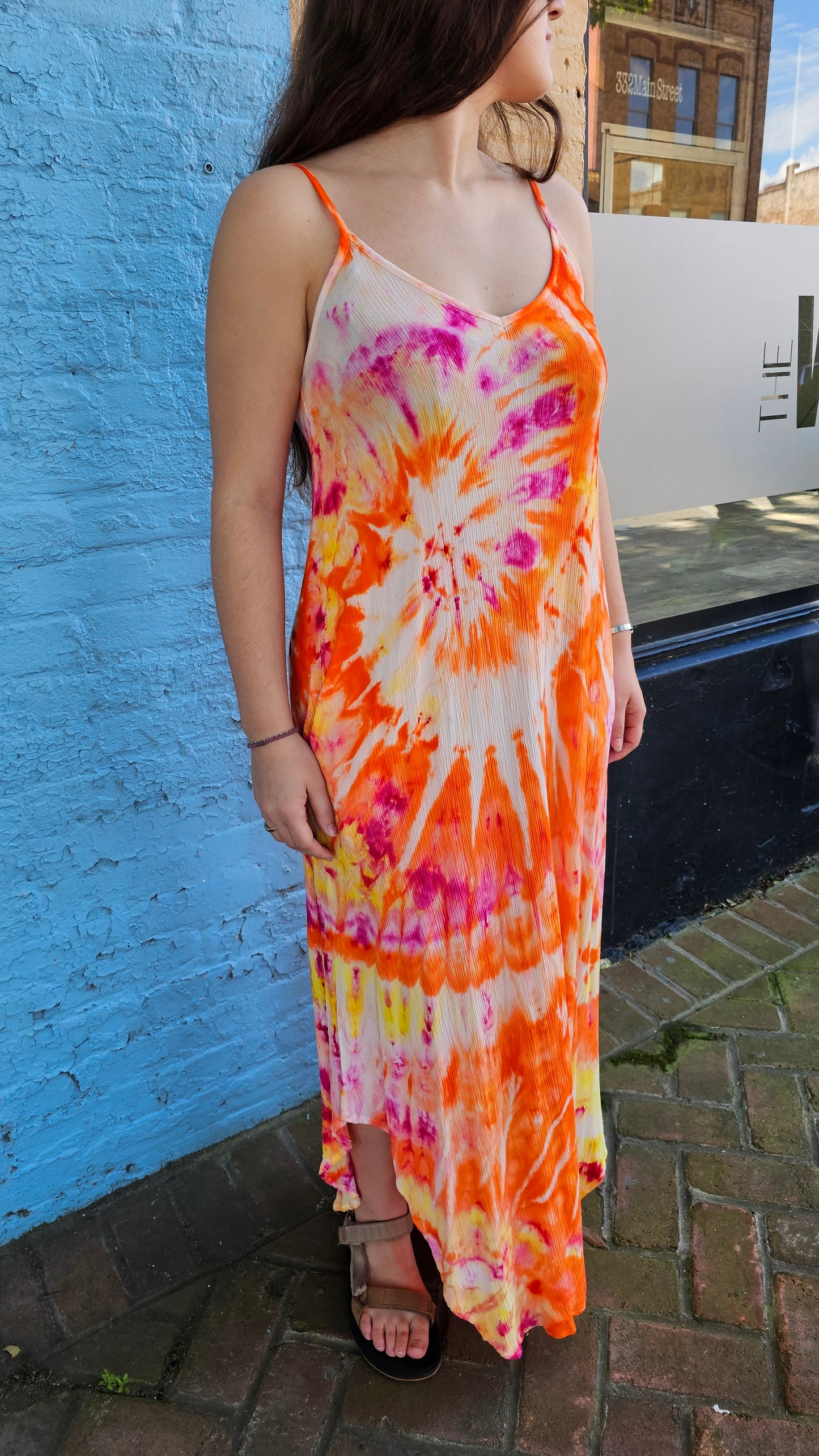 Sunset Spiral Tie-Dye Maxi Dress with Pockets | Little Hippie Chick MEDIUM #1434