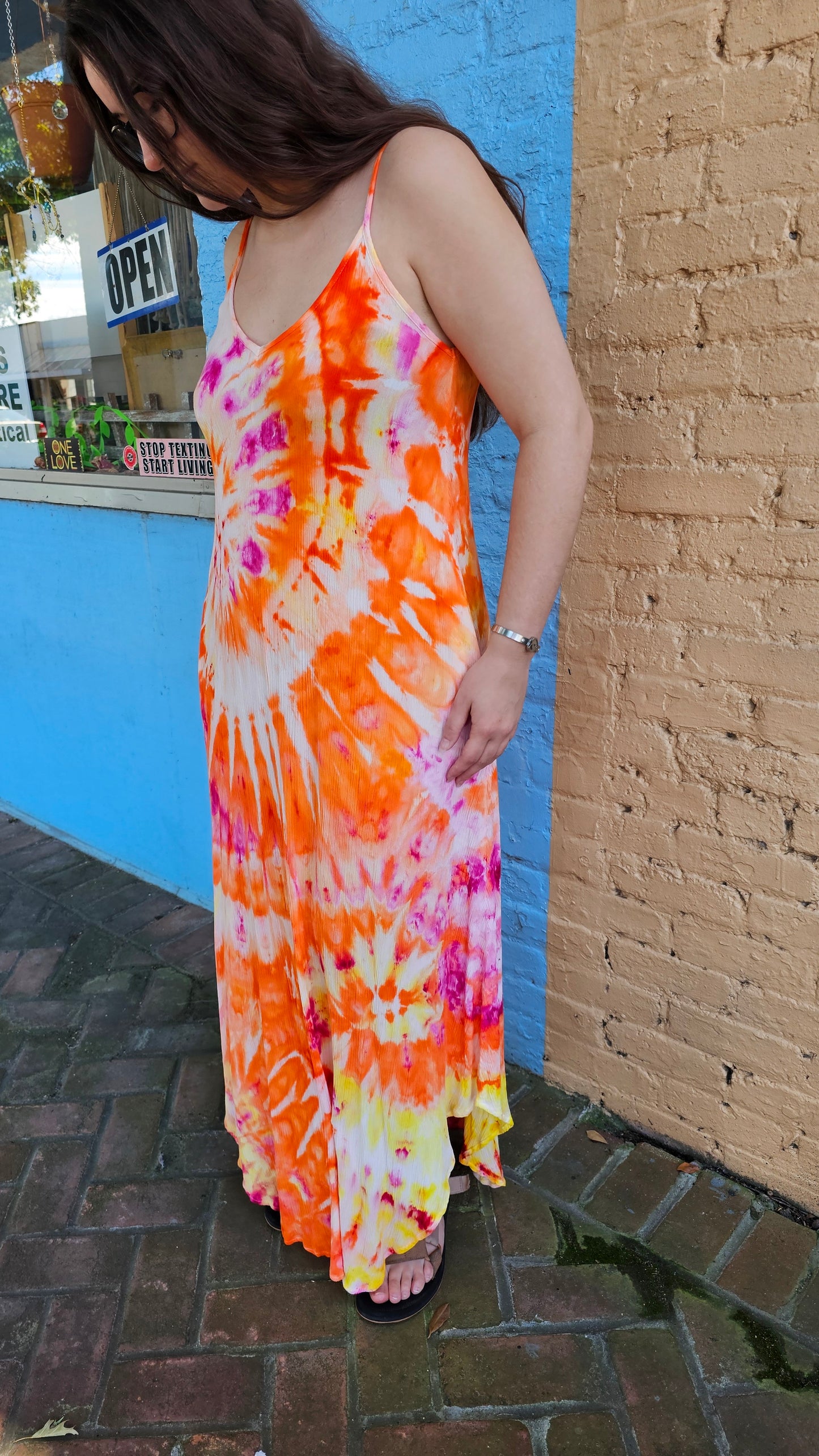 Sunset Spiral Tie-Dye Maxi Dress with Pockets | Little Hippie Chick MEDIUM #1434