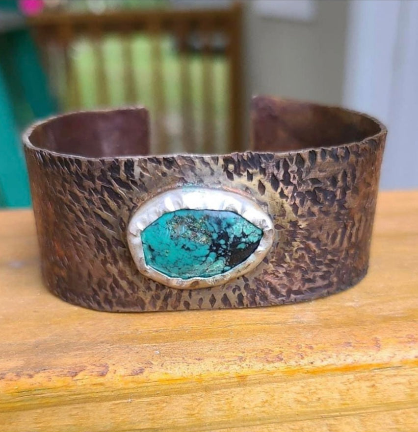 Textured Turquoise Copper Cuff