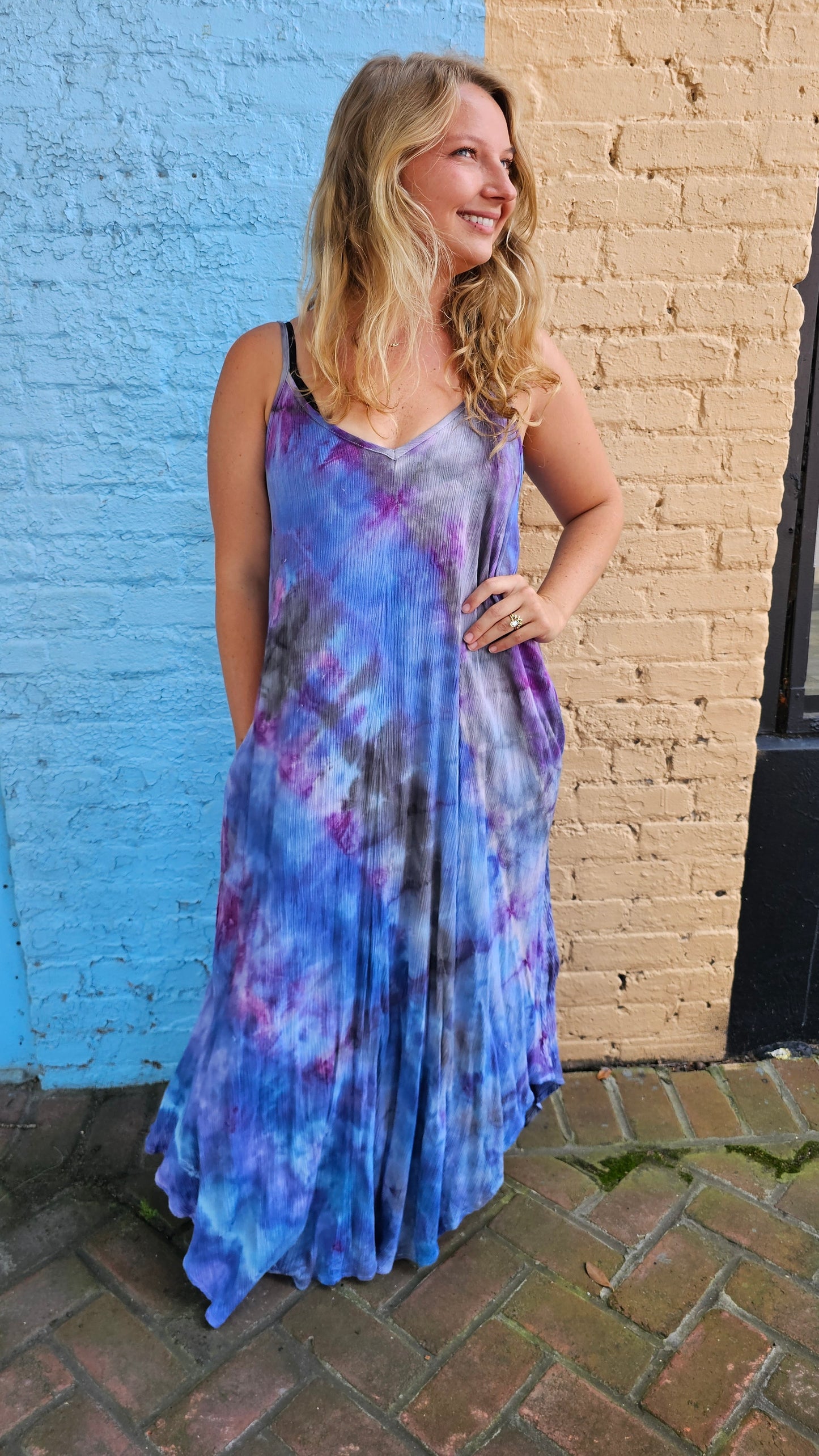 Midnight Galaxy Tie-Dye Maxi Dress with Pockets | Little Hippie Chick LARGE #1440