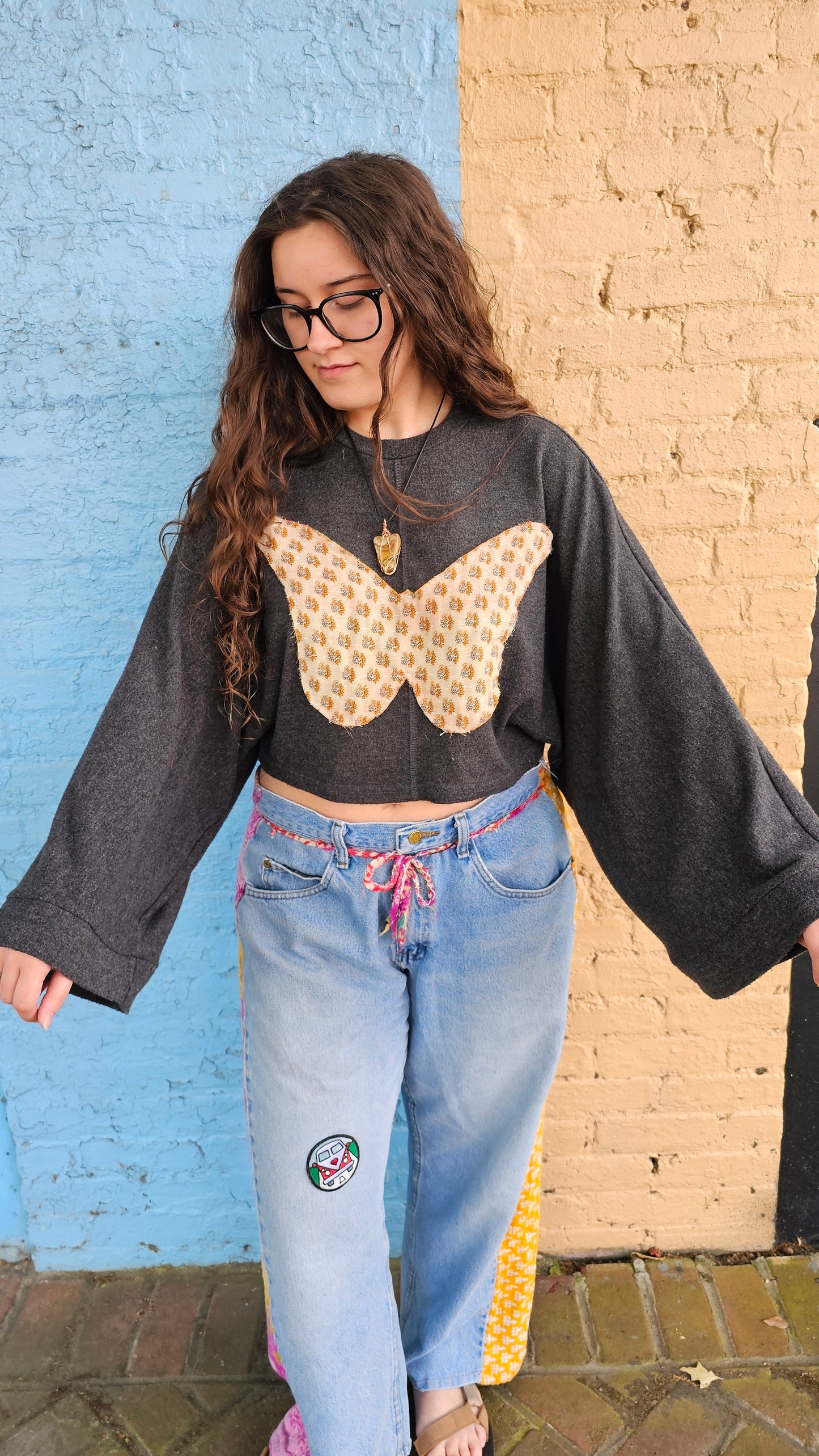 Cropped Sweater size Large Upcycled #1397
