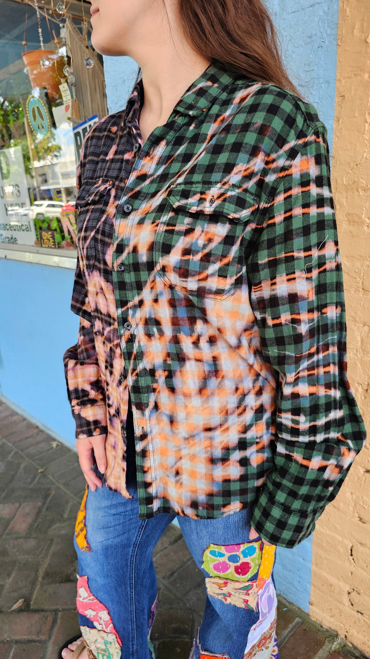 Static Divide Split Flannel (Large)– One-of-a-Kind Bleached Patchwork #1412