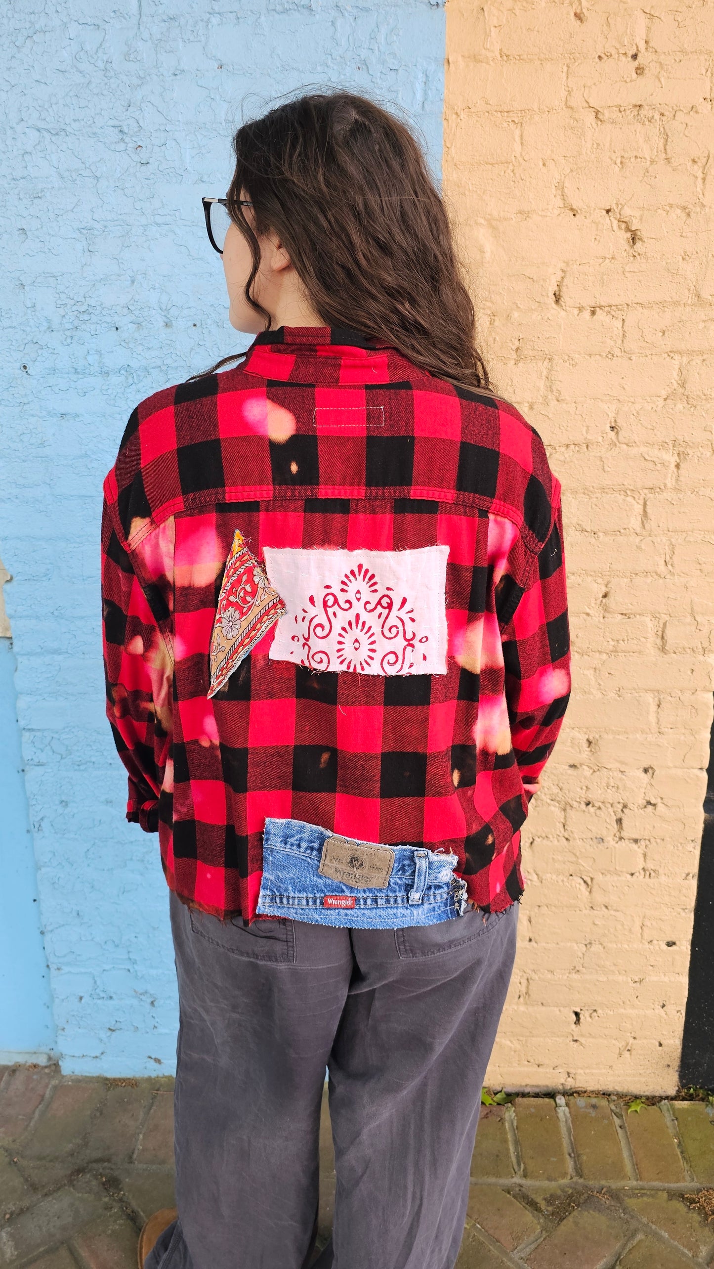 Cropped Flannel Shirt | Upcycled Distressed Flannel Size 2XL #1364
