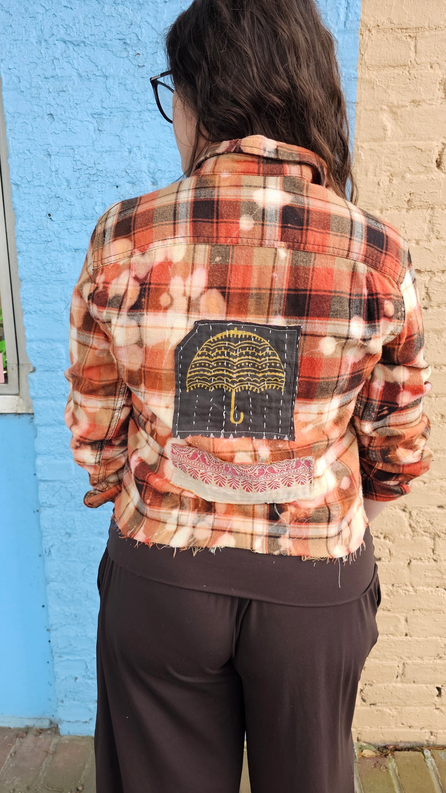 Cropped Flannel Shirt | Upcycled Distressed Flannel Size SMALL#1354