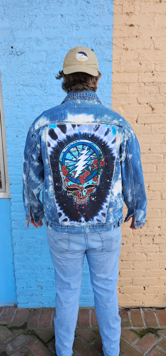 Grateful Dead Wheel and Roses Denim Jacket size 2XL