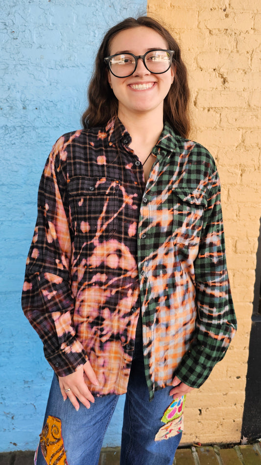 Static Divide Split Flannel (Large)– One-of-a-Kind Bleached Patchwork #1412