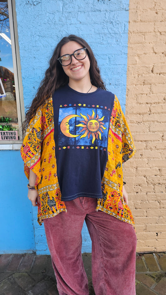 Sun and Moon Kantha Poncho 1332