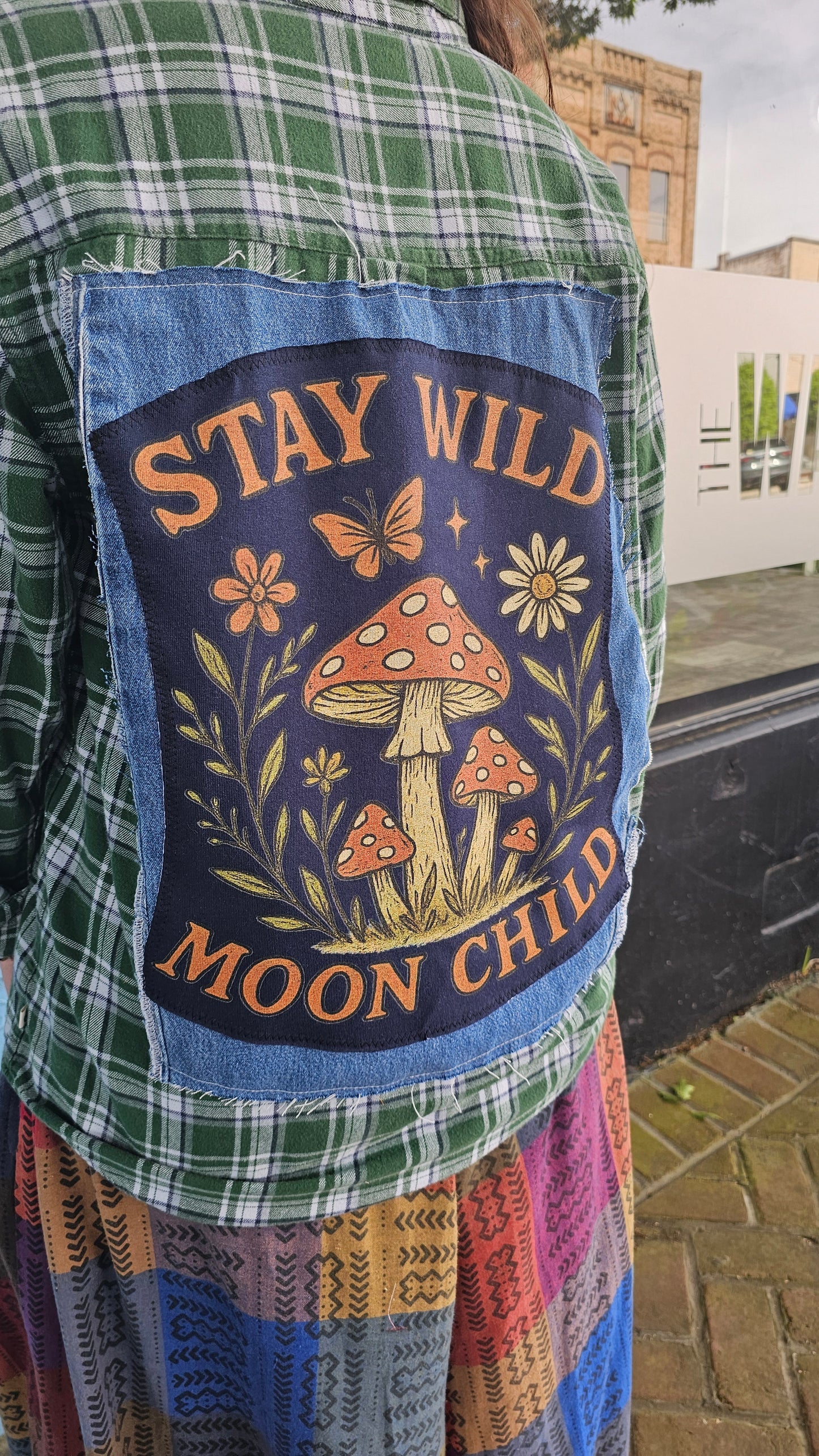 Stay Wild Moon Child Flannel with Denim Accent size L #1368
