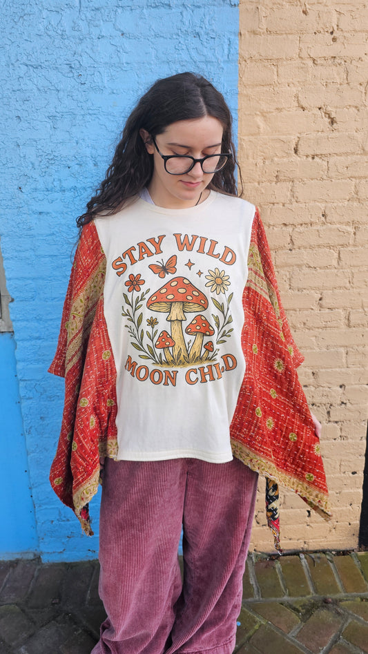 Stay Wild Moon Child Kantha Poncho 1331