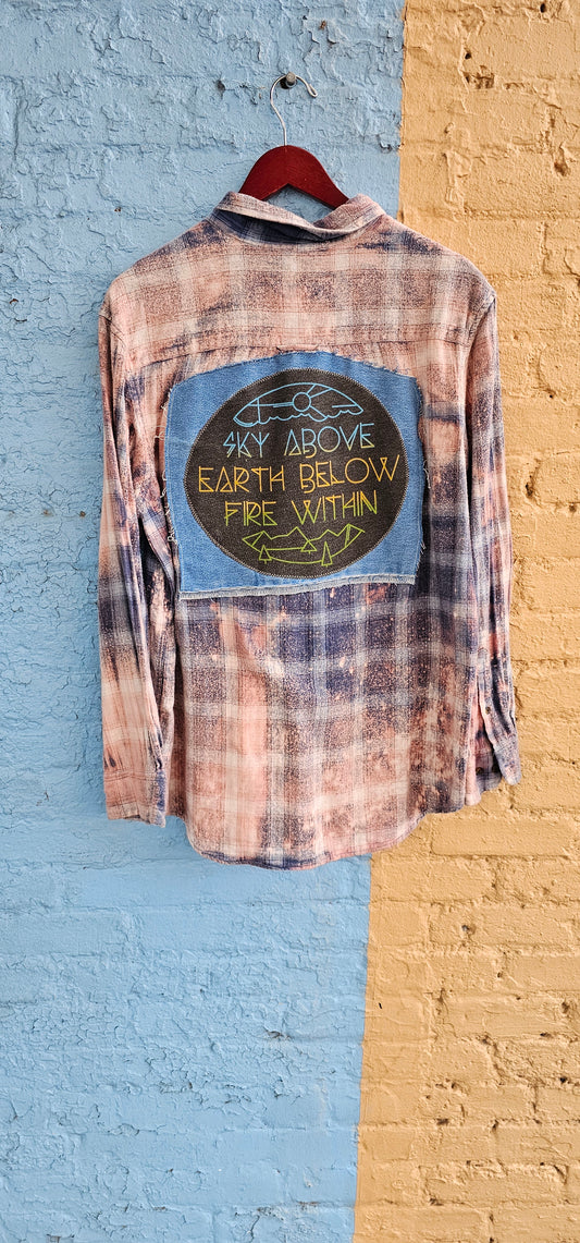 Sky Above Earth Below Fire Within Bleached Flannel size Large