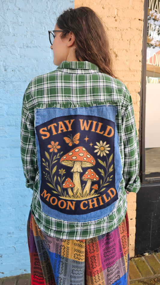 Stay Wild Moon Child Flannel with Denim Accent size L #1368