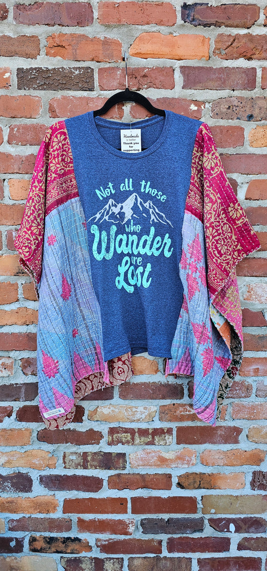 Not All Who Wander Are Lost Kantha Poncho